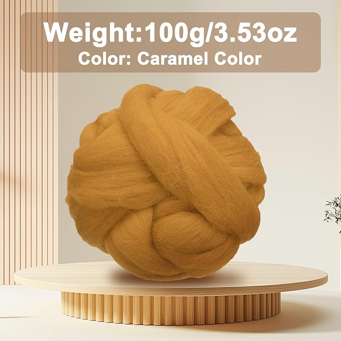 uxcell 3.53oz Wool Roving Yarn, Needle Felting Wool Fiber DIY Craft Needle Wet - Image 2