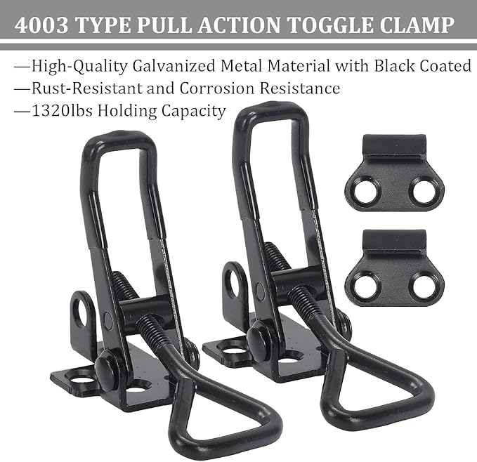 8 Pcs Toggle Clamp Latch 4003 Style, 1320lbs Capacity Adjustable Toggle Clamps with Lock Hook, Black Smoker Clamps Heavy Duty Latches, Quick Release Hasp Clamps for Trunk, Jig, Door and Tool Boxes
