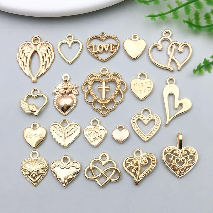 WOCRAFT 60pcs KC Gold Heart Valentine's Day Wedding Charms Bracelet Charms - Image 5