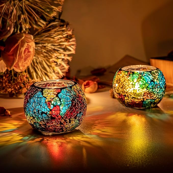Colorful Mosaic Glass Tea Light Holders, Handmade Romantic Tealight Holders - Image 6