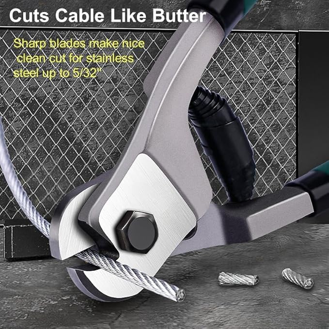 8 Inch Steel Wire Cable Cutters Heavy Duty Pocket Size Bike Bicycle Cable Cutter Pliers Wirecutter Cutting Tool 5/32" for Stainless Steel Wires Comfortable Safety Spring-loaded Handle One-Handed