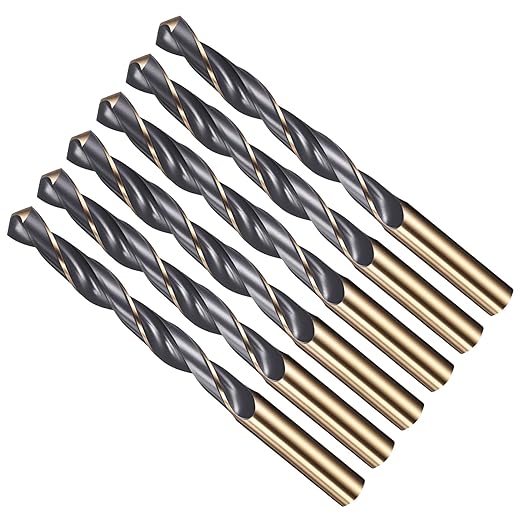 Drill Bit, 11.5mm Cutting Diameter, 4341 HSS Gold and Black 118° Cutting Angle Number Jobber Bits - (Applications: for Drilling Soft Metal Plastic Wood), 6-Pieces