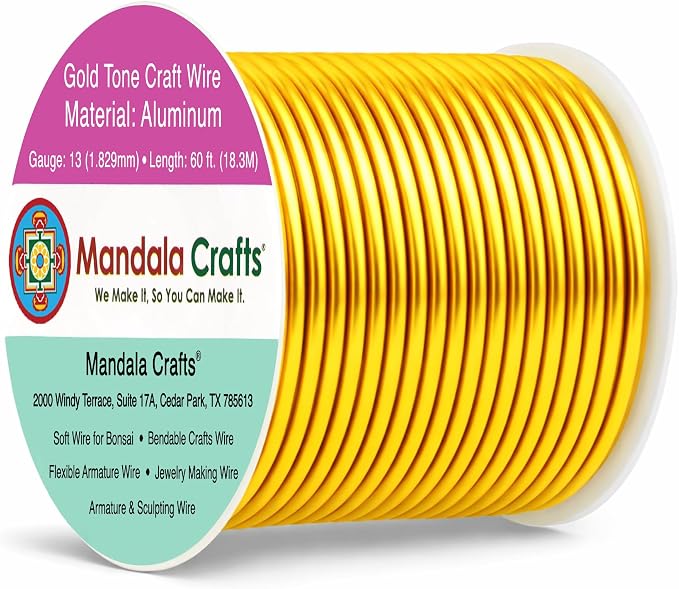 Mandala Crafts 13 Gauge Gold Tone Anodized Aluminum Craft Wire, 60 FT | Colored by MandalaCrafts