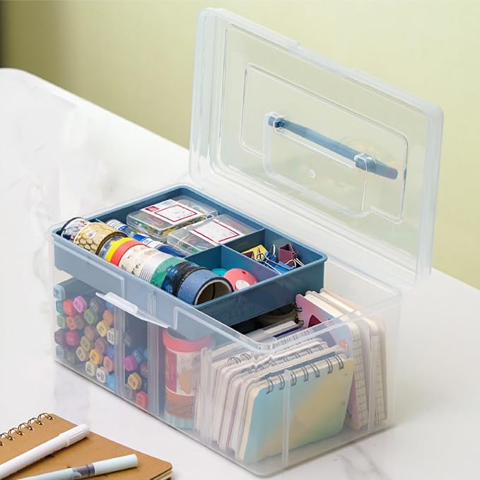 2 Pack Plastic Dividing Storage Box, 2 Layer Multipurpose Craft Organizer and - Image 7