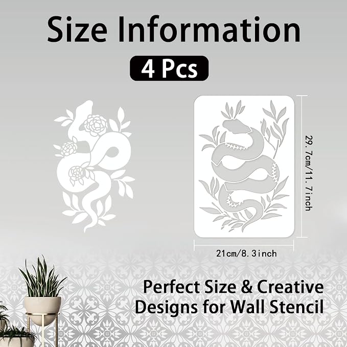 INFUNLY 4pcs Snake Flower Wall Stencils - Image 2