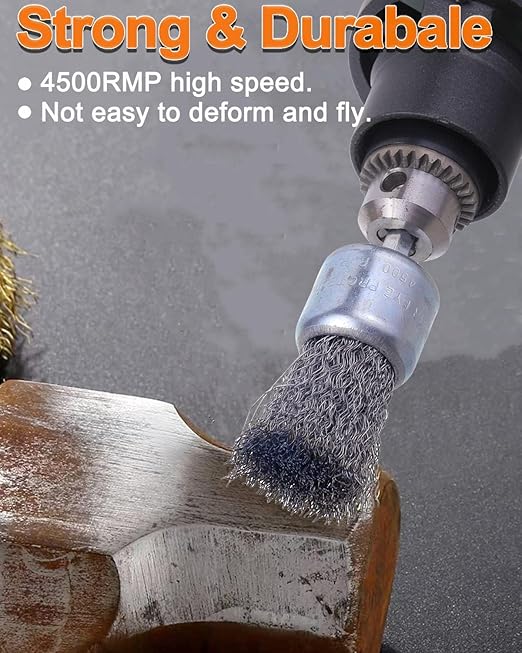 Rocaris 30 Pack Carbon Steel Wire Wheel Brush with 1/4-Inch Hex Shank, Pen Brush, for Rust Removal, Corrosion and Scrub Surfaces, 3 Sizes