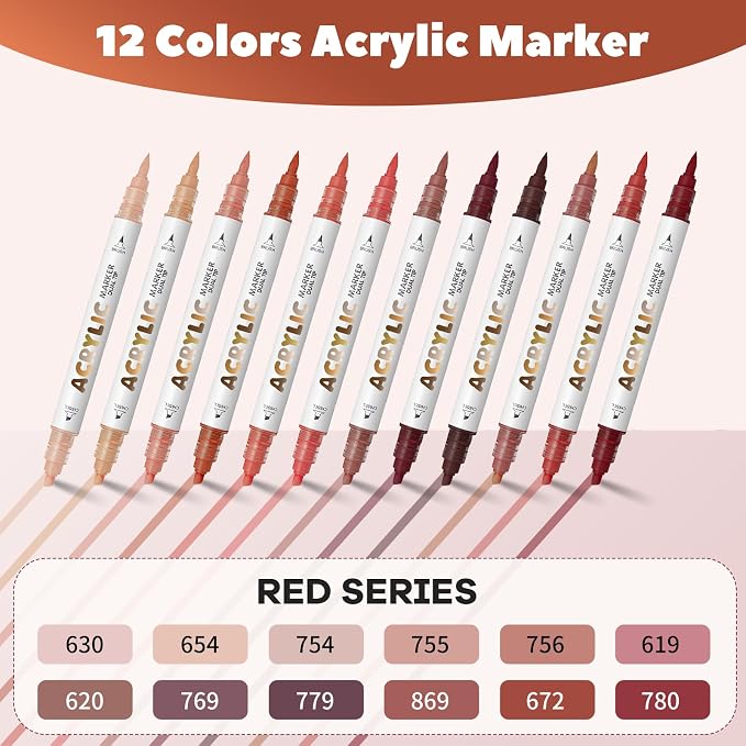 Reddish Brown Acrylic Paint Pens, Water Based 12 Colors Dual Tip Acrylic Paint - Image 2