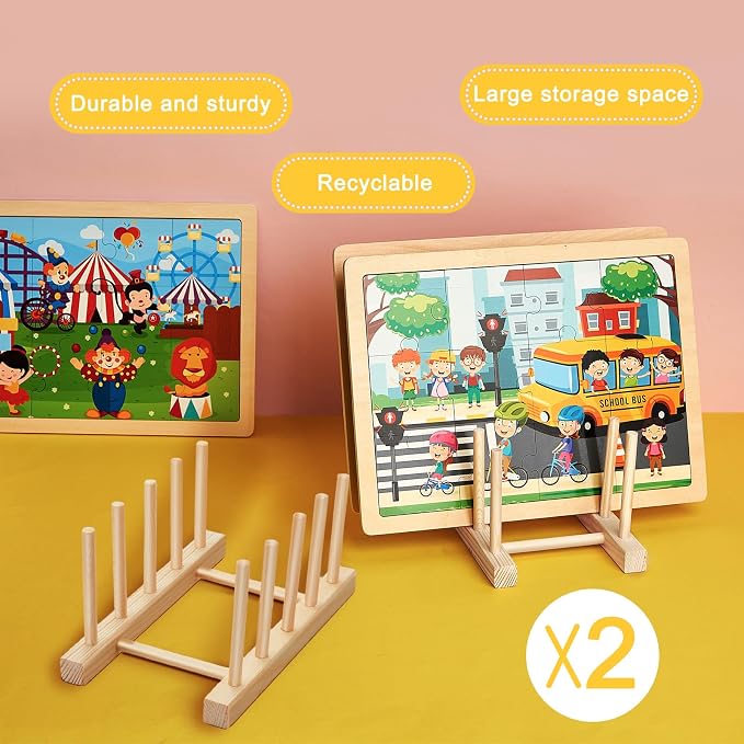 Barydat 2 Pcs Wooden Puzzle Holder Stand, Puzzle Display Rack | Puzzle Storage - Image 3