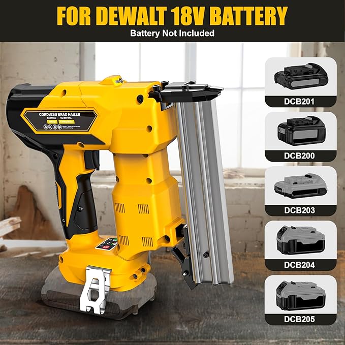 Cordless 18GA Brad Nailer Compatible with Dewalt 20V Max, 18 Gauge Nail Gun with 1000 Nials for Wood Carpentry, Brushless, 2 Mode, 5/8 to 1-1/4 Inch, Tool Only