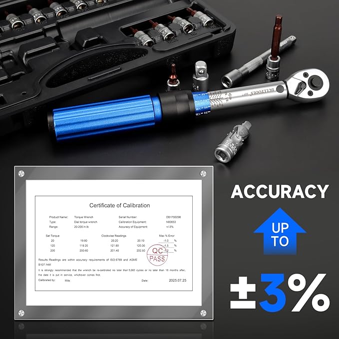 ‌1/4 Inch Drive Click Torque Wrench Set, 20-200 in.lb / 2.26-22.6 Nm Inch Pound Torque Wrench 90-Tooth Bike Torque Wrench Set with ±3% Accuracy for Bicycle and MTB Repair