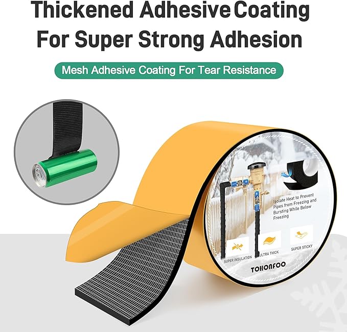 Pipe Insulation Tape, Foam Insulation Tape for Outdoor Pipes Winter Freeze Protection, Foam Pipe Insulation Wrap, Heat Tape for Water Pipes, Copper Pipes, PVC, AC Line, 4in x 15ft, Black