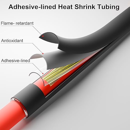 74PCS 1 3/4 5/8 1/2 3/8 Inch 3:1 Heat Shrink Tubings Assortment Kit Heavy Duty Dual-Wall Adhesive Lined Waterproof Marine Grade Black