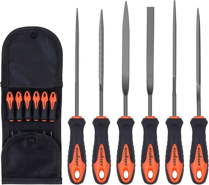HORUSDY 6-Pieces Needle File Set, Hand Metal Files, Alloy Strength Steel Include Flat, Flat Warding, Square, Triangular, Round, and Half-Round File.