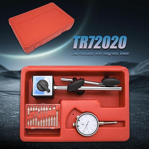 Dial Indicator with Magnetic Base and Point Precision Inspection Set, Dial Test Indicator Long Arm 0-1" Professional Gauge 0.001", Magnetic Dial Indicator Base Holder with Fine Adjustment, by NAKAO