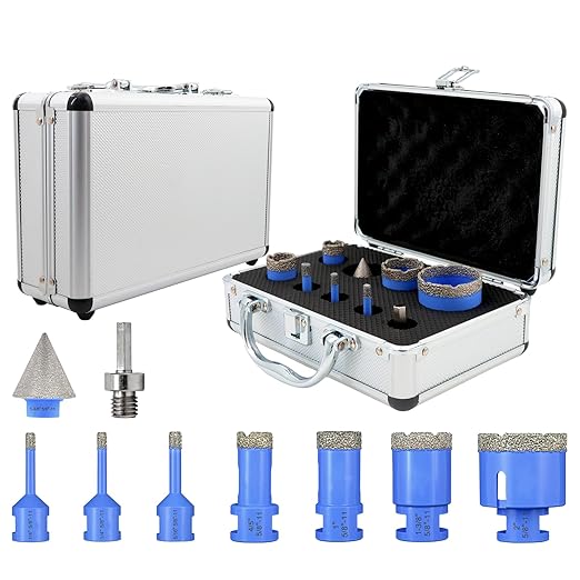 Diamond Tile Hole Saw Kit - 9Pcs 1/4'' X 2, 5/16'', 4/5'', 1'', 1-3/8'', 2'' Drill Bits Set，1-3/8''Beveling Chamfer Bit，HEX Shank Adapter for Porcelain Tile Ceramic Granite Marble