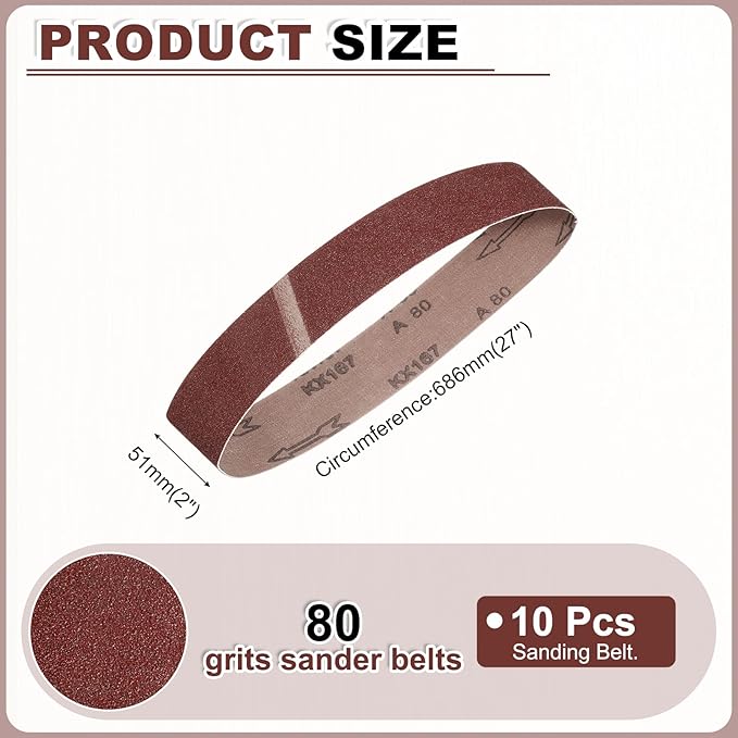 HARFINGTON 2 x 27 Inch Sanding Belts, 10 Pcs 80 Grits Aluminum Oxide Belt Sander Abrasive File Belt for Woodworking, Metal Polishing, Knife Sharpener