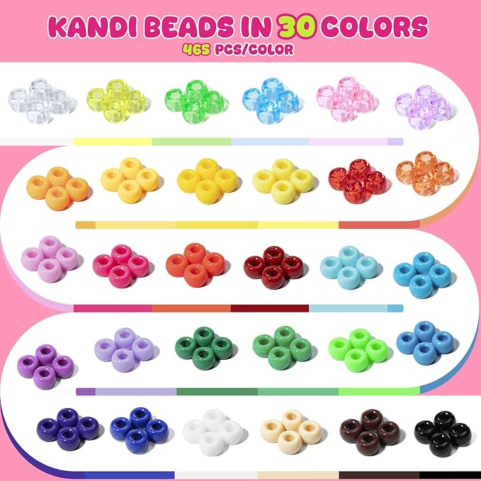 Simetufy 14000Pcs Pony Beads Bulk, 30 Colors 6x9 Kandi Beads - Image 4