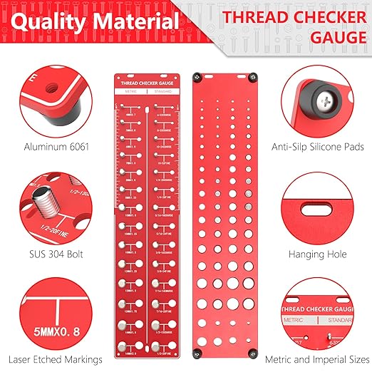 Thread Checker 2 PCS, Nut and Bolt Thread Checker, Aluminum Bolt Size and Thread Gauge, Bolt Size Finder, Wall Mountable or Flat Bolt Thread Identifier with Inch and Centimeter Scale