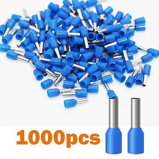 Fidioto Blue 1000pcs AWG14 Wire Ferrules Terminals Kit, AWG14 Terminal Connector Wire Insulated Cord Pin Ends Terminals for Electric, Industrial, Chemical Industry, Power Control System, etc.