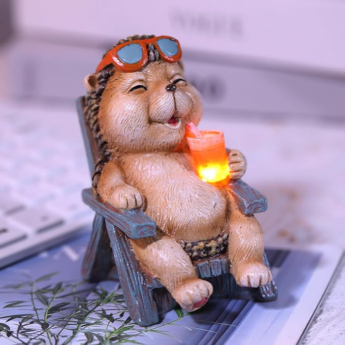 FOXMIS Hedgehog Statue Outdoor Solar Garden Decor - Image 3