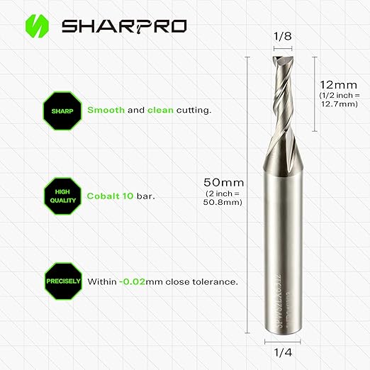 Upcut Spiral Router Bit 1/4 Inch Shank 1/8 Inch Cutting Dia. CNC Up Cut Router Bit Solid Carbide, Ideal for Wood Cutting, Slot Mortise, Engraving
