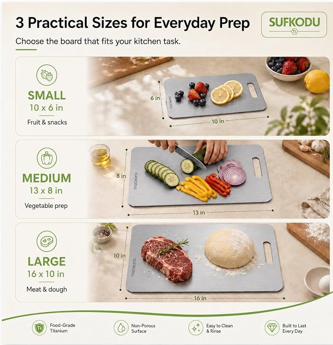 Titanium Cutting Board Set of 3, 100% Double-Sided Titanium Cutting Boards - Image 6