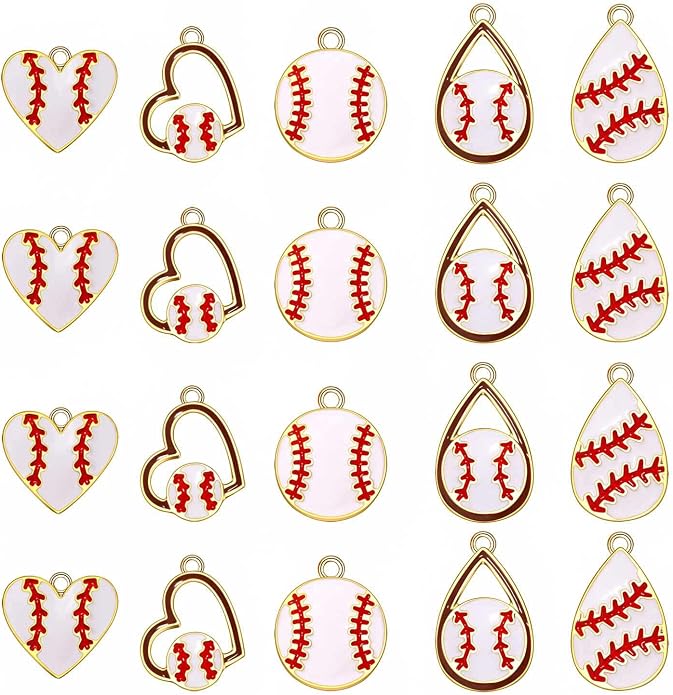 20PCS Sports Charms Enamel Basketball Baseball Pendant Charms by ANGLESJELL