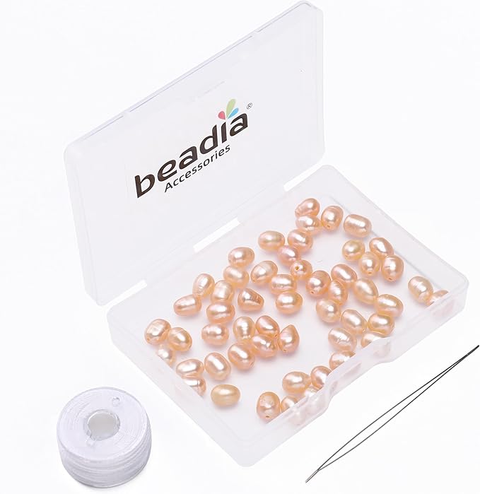 Natural Pearl Beads Rice 5-6mm Pink Freshwater Cultured Loose Gemstone Beads for DIY Jewelry Making 13.8''/Strand HQ