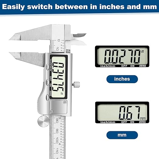 Digital Caliper Measuring Tool, 6 Inch Stainless Steel Vernier Caliper Digital Micrometer with Large LCD Screen, Auto-Off Feature, Easy Switch from Inch to Millimeter