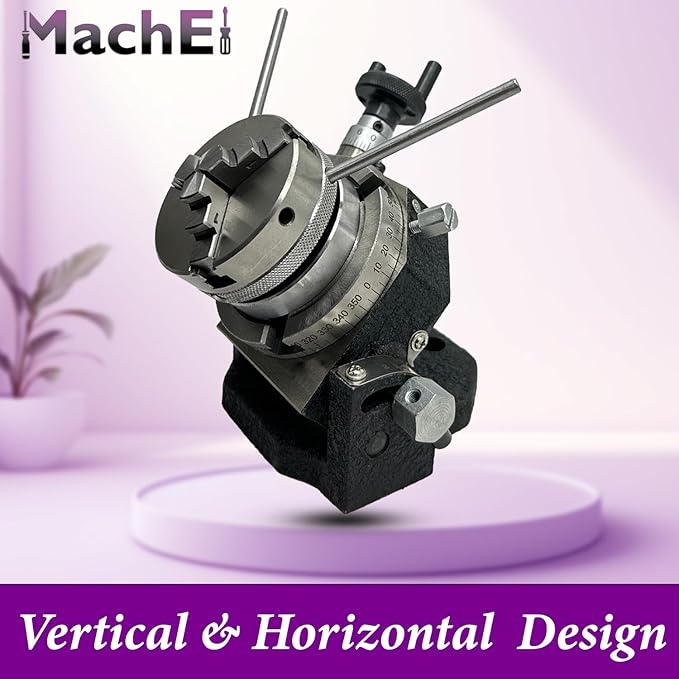 MachEl 3" Tilting Rotary Table with 65mm Self-Centering 3-Jaw Chuck, Back Plate, T-Nuts, Bolts & Tailstock - Precision Milling & Engineering Tool
