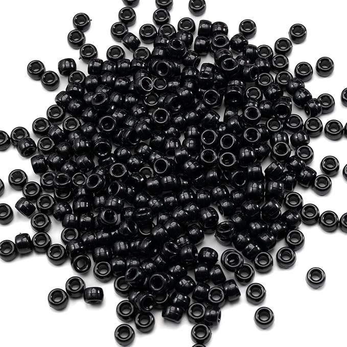 Gxueshan 1000 Pcs Acrylic Black Pony Beads 6x9mm Large Hole Pen Hair Kandi by Gxueshan