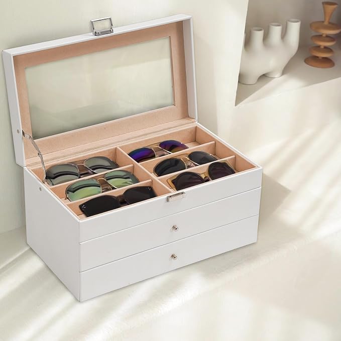 ProCase 3-layer Sunglasses Storage Organizer, 18 Slots Leather Sunglass Box - Image 2