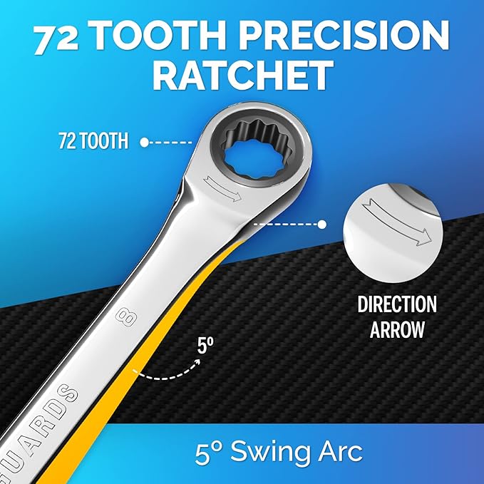 TOOLGUARDS 8mm Wrench - Ratcheting Wrench - Slim Profile - Ratchet Wrench - 100% Lifetime Satisfaction Guarantee