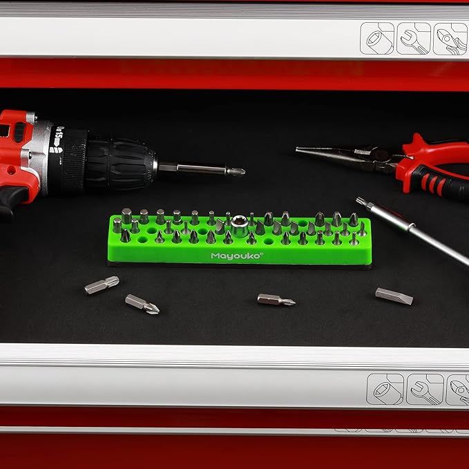 Mayouko 1/4" Magnetic Hex Bit Holder Rack Organizer, 43 Holes, 1/4-Inch Drill Bit Holder, Green&Blue, 2 Racks, Magnetic Bit Holder with Magnet Base for Screwdriver Bits