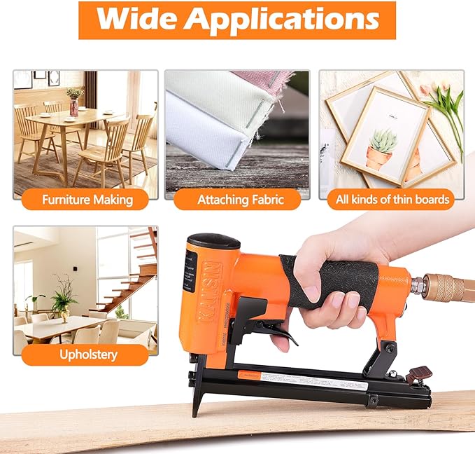 KN8016S 21 Gauge Pneumatic Upholstery Stapler for 80 Series Staples with 1/2" Crown Continuous Firing Mode Air Power Upholstery Staple Gun Fine Wire Stapler, DIY, Renovation, Furniture