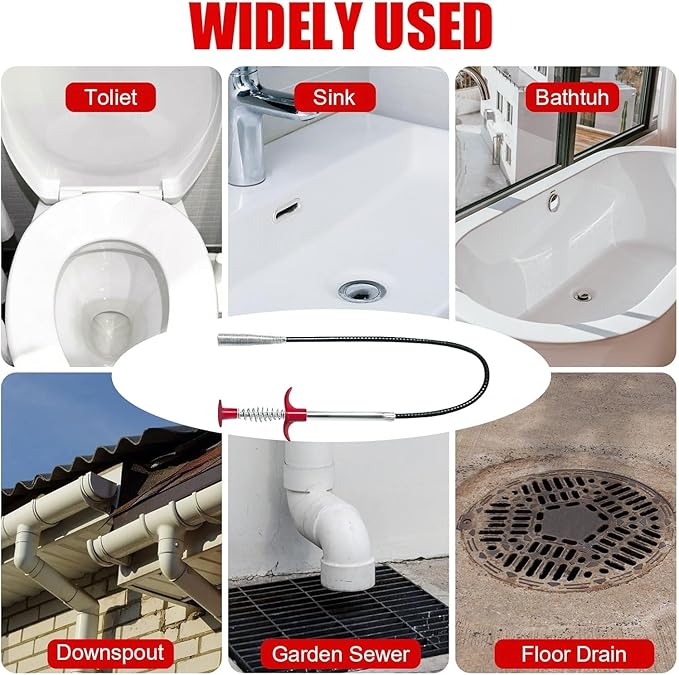 33.8 inch Drain Snake Hair Drain Clog Remover Tool - Sink Drain Cleaner for Toilet Sewer Shower Kitchen Bathroom Tub Clogged Drains Opener Cleaning Tool, Flexible Grabber Claw Pick Up Tool