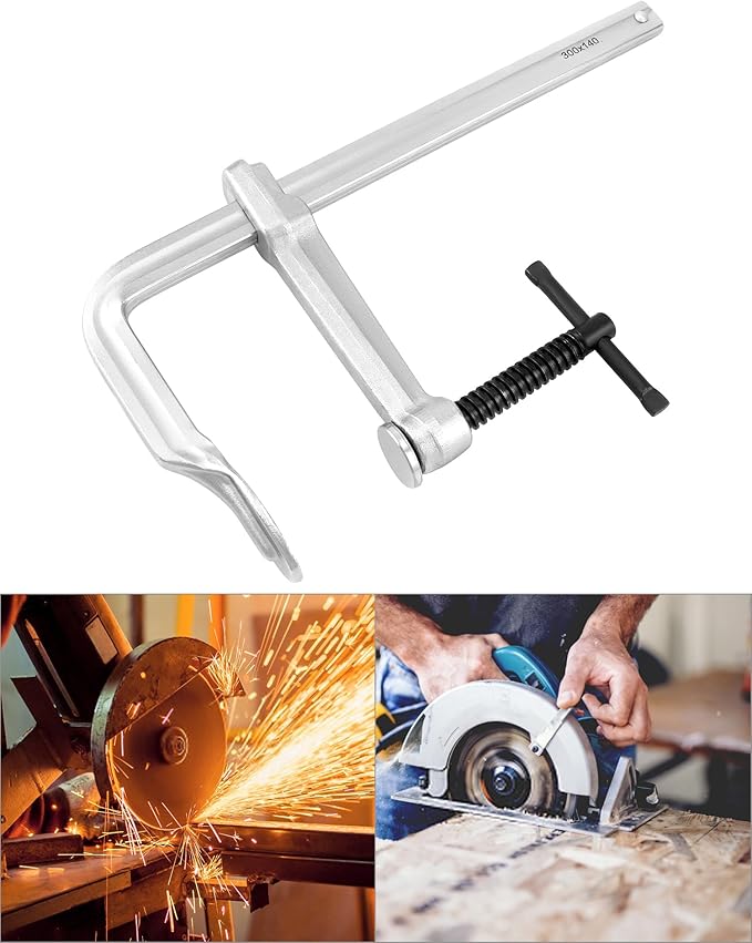 QWORK 12" Heavy Duty F Clamp, 2 Pack Drop-forged Bar Clamp, 5-1/2 Inch Throat Depth, Professional Forging Jaws, Rail, Spindle and Handle