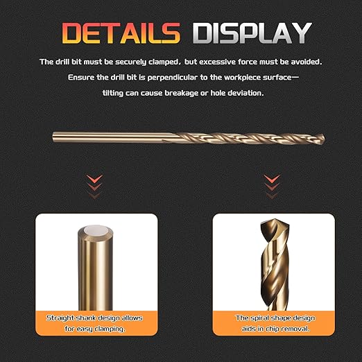Drill Bit, #38 Cutting Diameter, 4341 HSS Gold Finish 118° Cutting Angle Number Jobber Bits - (Applications: for Drilling Soft Metal Plastic Wood), 5-Pieces