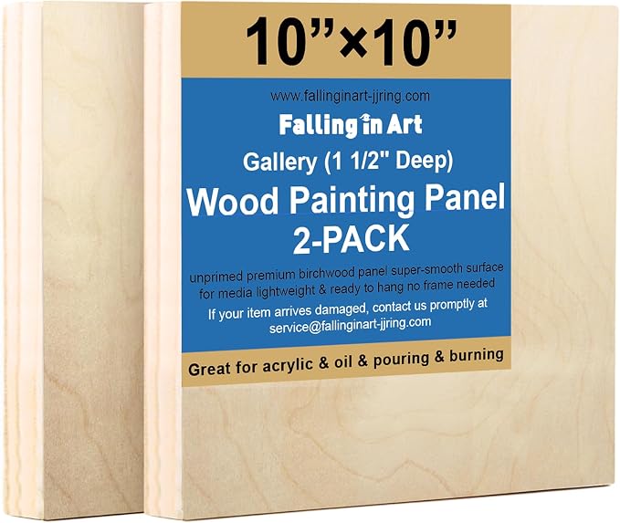Falling in Art 2 Pack 10x10'' Unfinished Gallery Birch Wood Canvas Panels | by FallinginArt