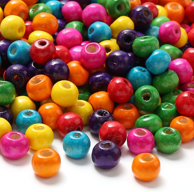 1000Pcs Colourful Wooden Beads Round Paint Wooden Beads Spacer Bead by HERZWILD
