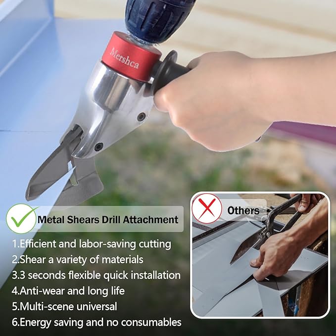 360° Pivoting Drill Metal Shear Attachment - for Curved & Straight Cutting, Professional Power Tool Accessory for Cordless & Corded Drills, Metal Cutter for Iron, Aluminum & Copper Sheets- R