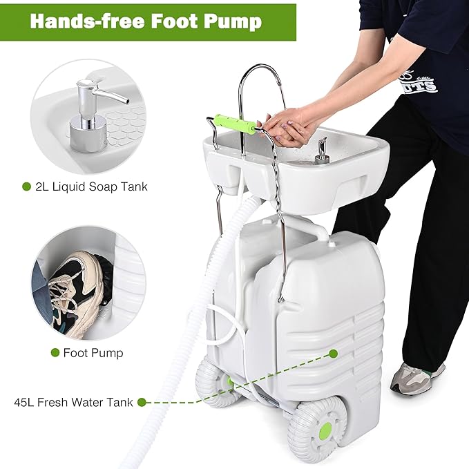 Yescom 45L Hand Wash Station Portable Wash Sink for RV Travel Outdoors