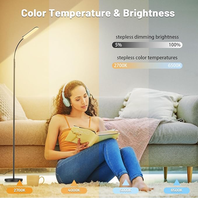 Yikuneng Dimmable LED Floor Lamp, Super Bright Reading Lamps Floor Standing lamp - Image 3