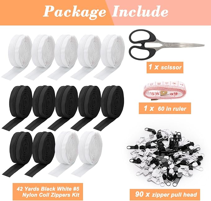 42 Yards Black White #5 Nylon Coil Zippers - Image 7