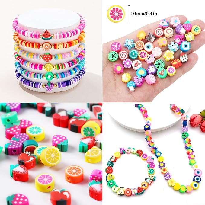 1000PCS Polymer Clay Beads Bracelet Making kit, 24 Style Cute Fun Beads Fruit - Image 5