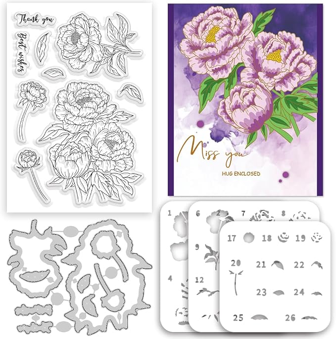 Flowers Clear Stamps and Dies for Card Making Layering Coloring Stencil Set by ACRNIGHEET