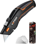 Box Cutter Utility Knife, [2-in-1] Retractable Box Cutter, Safety Heavy Duty Sharp Razor Knife for Home & Warehouse Cardboard, Carpet, Blade Storage, with Extra Razor & Hook Blades (Orange)