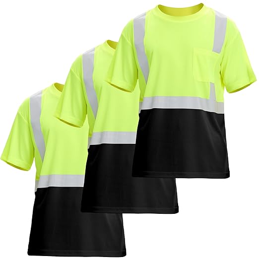 sesafety 3PACK High Visibility Shirts for Men, Class 3 Hi Vis Reflective Construction Shirts for Men with Pocket Safety T Shirts