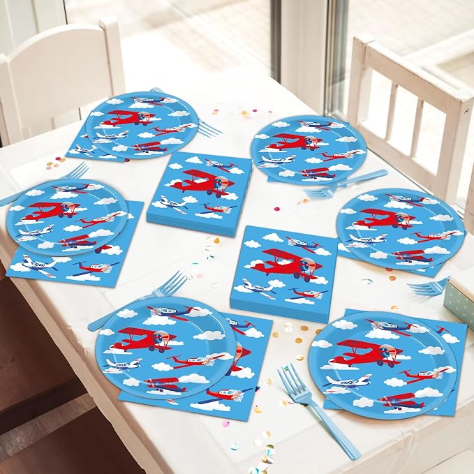 Qyeahkj 50 Guests Airplane Plates and Napkins Party Supplies Plane Party - Image 5