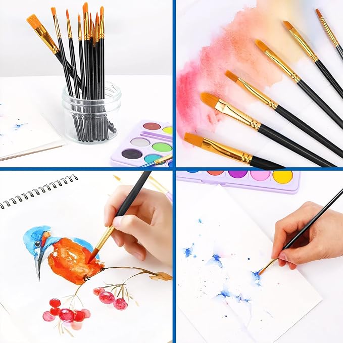 AROIC Acrylic Paint Brush Set, 2 Packs / 20 pcs Nylon Hair Brushes - Image 4